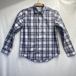 PLACE Plaid Long Sleeve Collared Button Up Shirt Boys Large 10-12 Gray/White